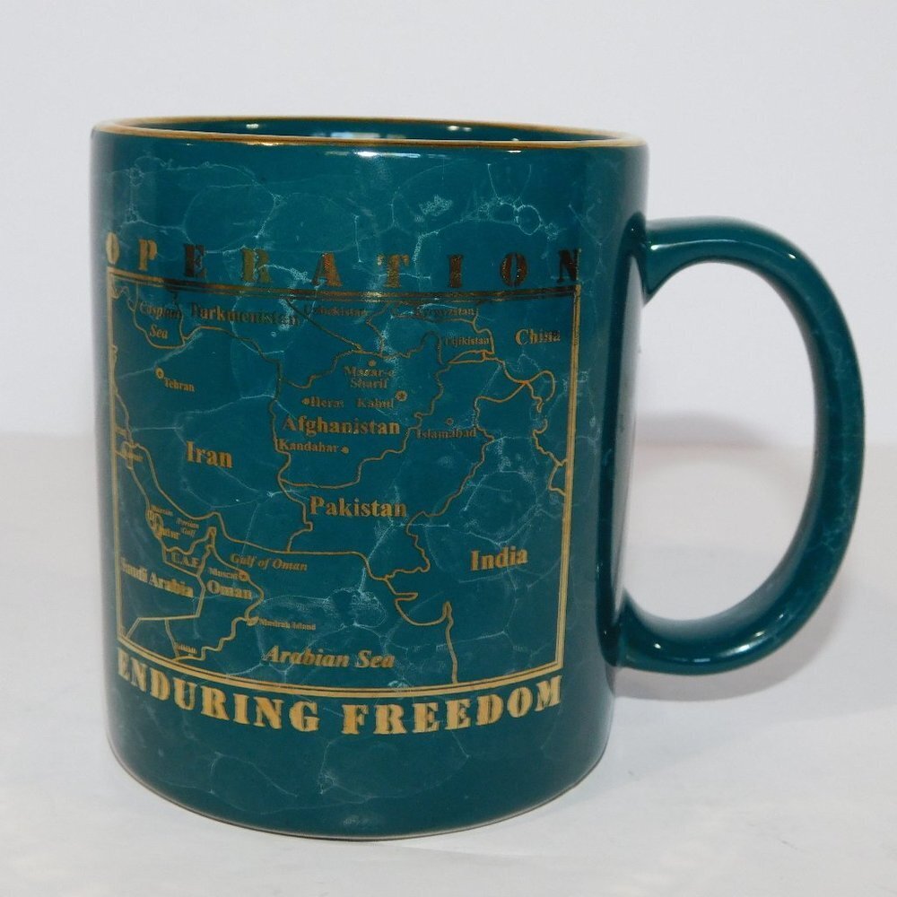 Vintage Early 2000s Operation Enduring Freedom Task Force MUG Green